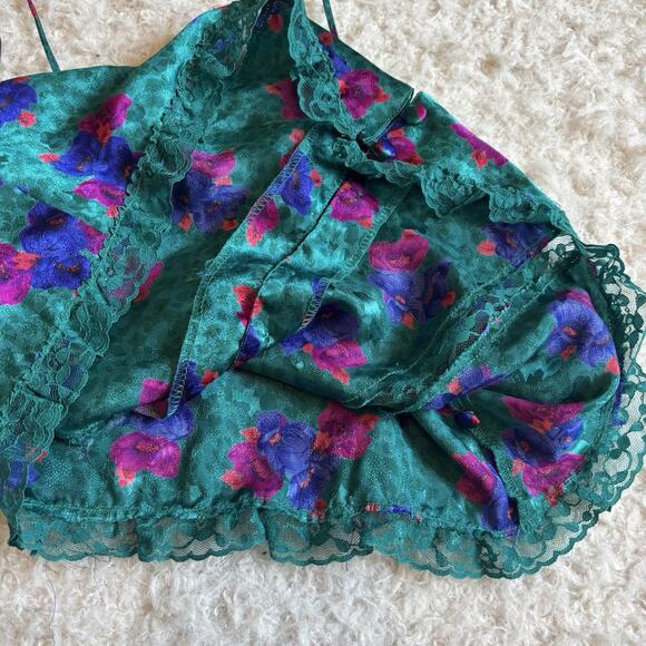 Vintage Gold Label Victorias Secret Green Pink Poly Panel Pj Slip Top Sleeveless - Picture 7 of 10